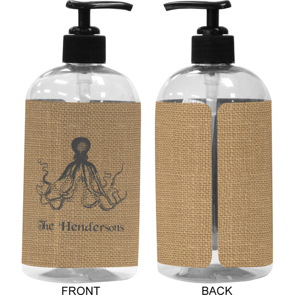 Octopus & Burlap Print 16 oz Plastic Liquid Dispenser (Approval)