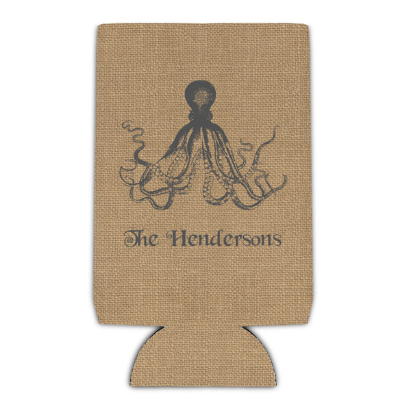 Custom Octopus & Burlap Print Can Cooler (Personalized)