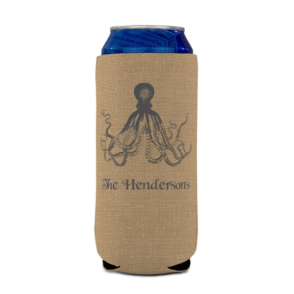 Octopus & Burlap Print 16oz Can Sleeve - FRONT (on can)