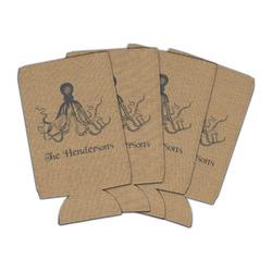 Octopus & Burlap Print Can Cooler (16 oz) - Set of 4 (Personalized)