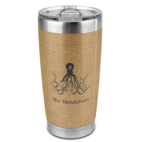 Custom Octopus & Burlap Print 20oz Stainless Steel Double Wall Tumbler - Full Print (Personalized)