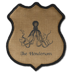 Octopus & Burlap Print Iron On Shield Patch C w/ Name or Text