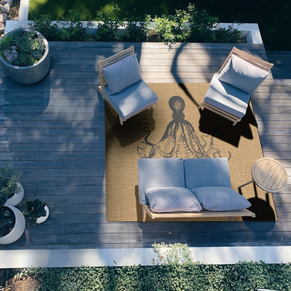 Octopus & Burlap Print 8'x10' Patio Rug - In context