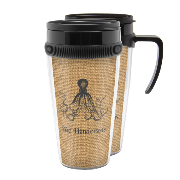 Custom Octopus & Burlap Print Acrylic Travel Mug (Personalized)