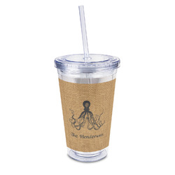 Octopus & Burlap Print 16oz Double Wall Acrylic Tumbler with Lid & Straw - Full Print (Personalized)