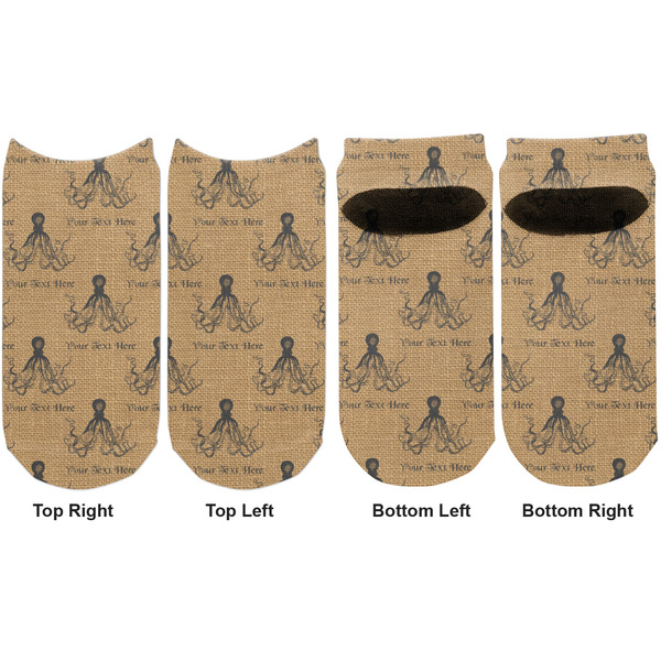Octopus & Burlap Print Adult Ankle Socks - Double Pair - Front and Back - Apvl