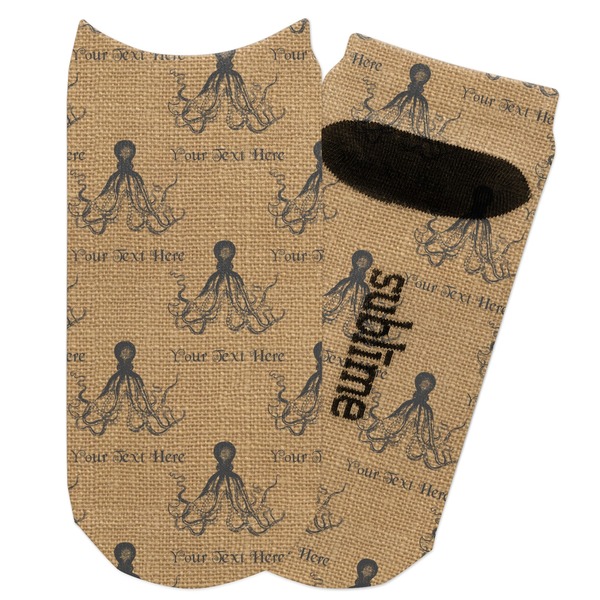 Custom Octopus & Burlap Print Adult Ankle Socks (Personalized)