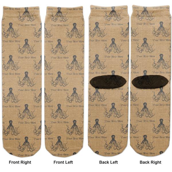 Octopus & Burlap Print Adult Crew Socks - Double Pair - Front and Back - Apvl
