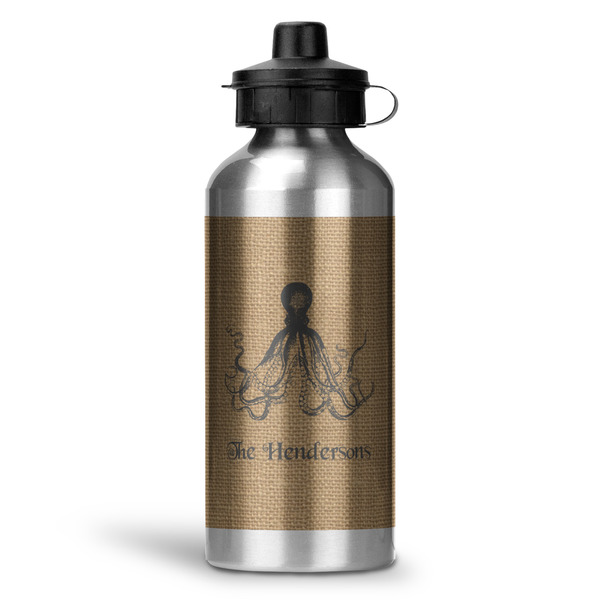 Custom Octopus & Burlap Print Water Bottles - 20 oz - Aluminum (Personalized)
