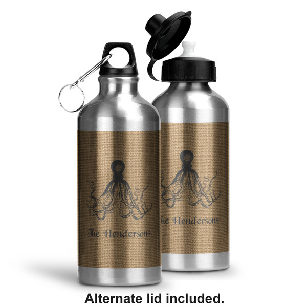 Octopus & Burlap Print Aluminum Water Bottle - Alternate lid options