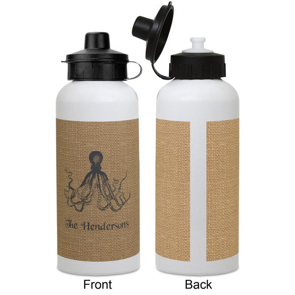 Octopus & Burlap Print Aluminum Water Bottle - White APPROVAL