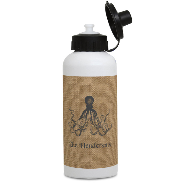 Custom Octopus & Burlap Print Water Bottles - Aluminum - 20 oz - White (Personalized)