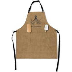 Octopus & Burlap Print Apron With Pockets w/ Name or Text