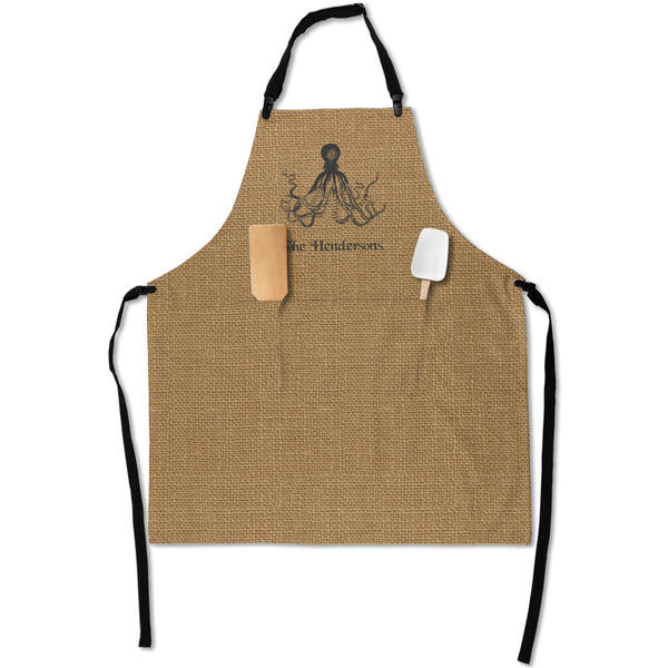 Custom Octopus & Burlap Print Apron With Pockets w/ Name or Text