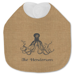 Octopus & Burlap Print Jersey Knit Baby Bib w/ Name or Text