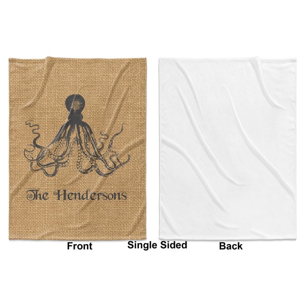 Octopus & Burlap Print Baby Blanket (Single Side - Printed Front, White Back)
