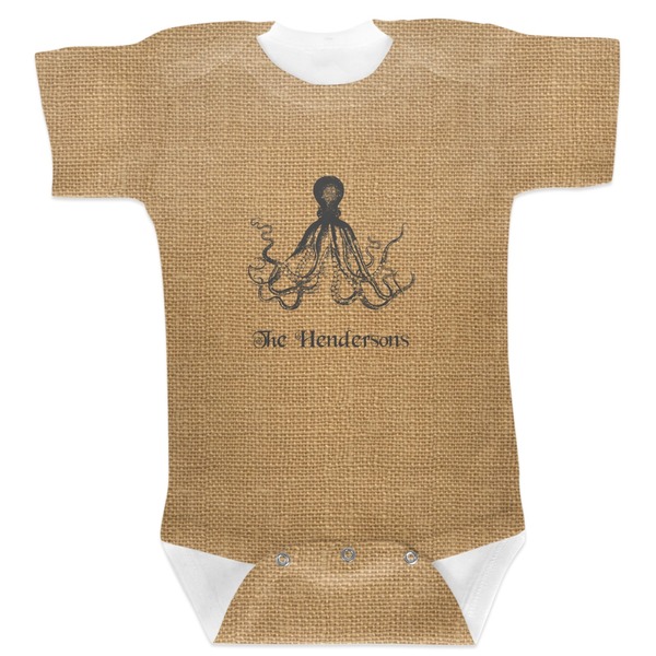 Custom Octopus & Burlap Print Baby Bodysuit 12-18 (Personalized)