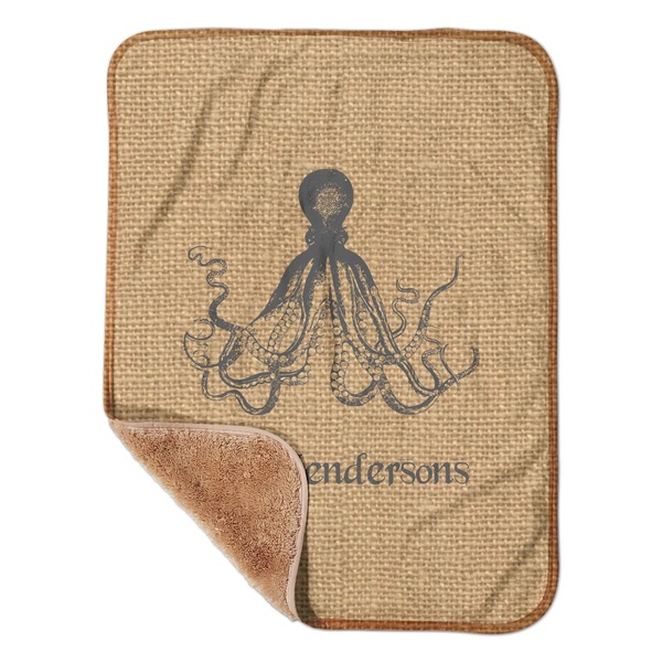 Custom Octopus & Burlap Print Sherpa Baby Blanket - 30" x 40" w/ Name or Text