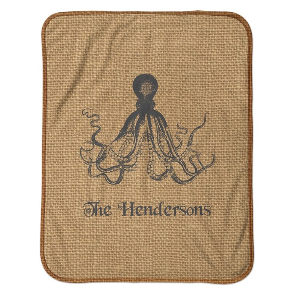 Octopus & Burlap Print Baby Sherpa Blanket - Flat