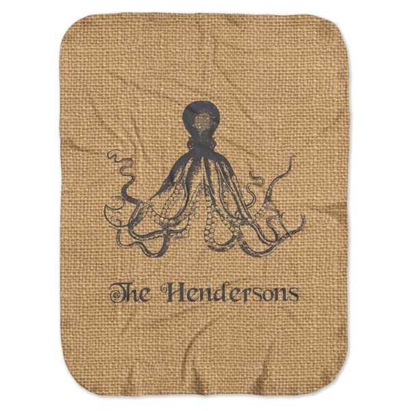 Custom Octopus & Burlap Print Baby Swaddling Blanket (Personalized)