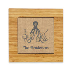 Octopus & Burlap Print Bamboo Trivet with Ceramic Tile Insert (Personalized)