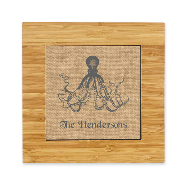 Custom Octopus & Burlap Print Bamboo Trivet with Ceramic Tile Insert (Personalized)