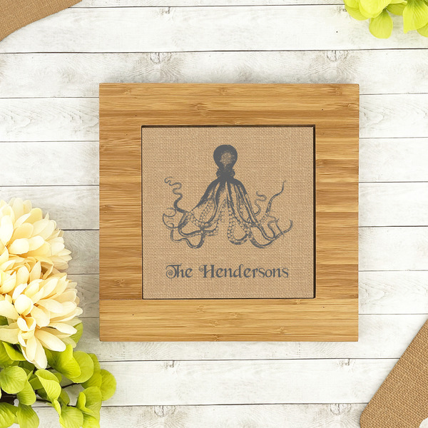 Octopus & Burlap Print Bamboo Trivet with 6" Tile - LIFESTYLE