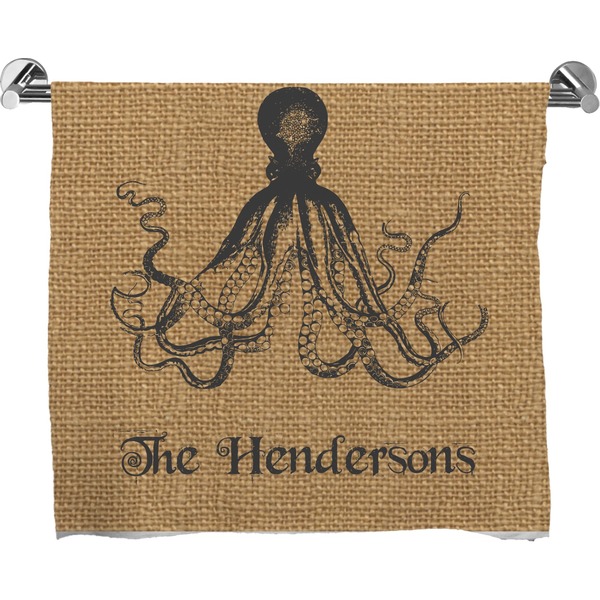 Custom Octopus & Burlap Print Bath Towel (Personalized)
