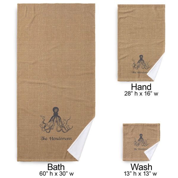 Octopus & Burlap Print Bath Towel Sets - 3-piece - Approval