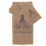 Octopus & Burlap Print Bath Towel Set - 3 Pcs (Personalized)