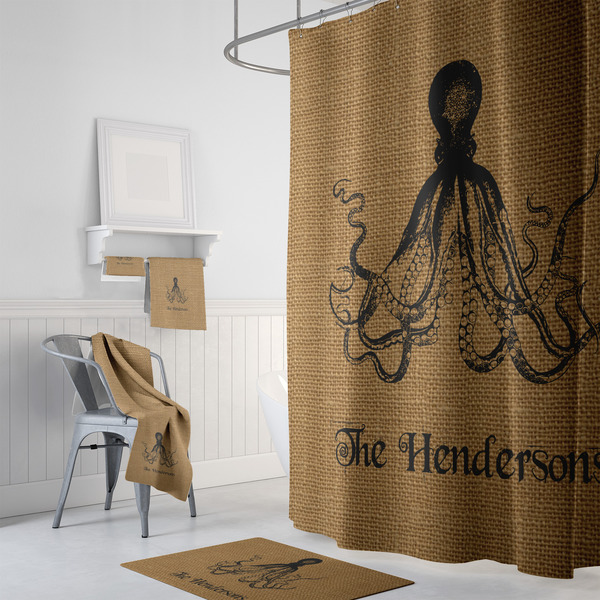 Octopus & Burlap Print Bath Towel Sets - 3-piece - In Context