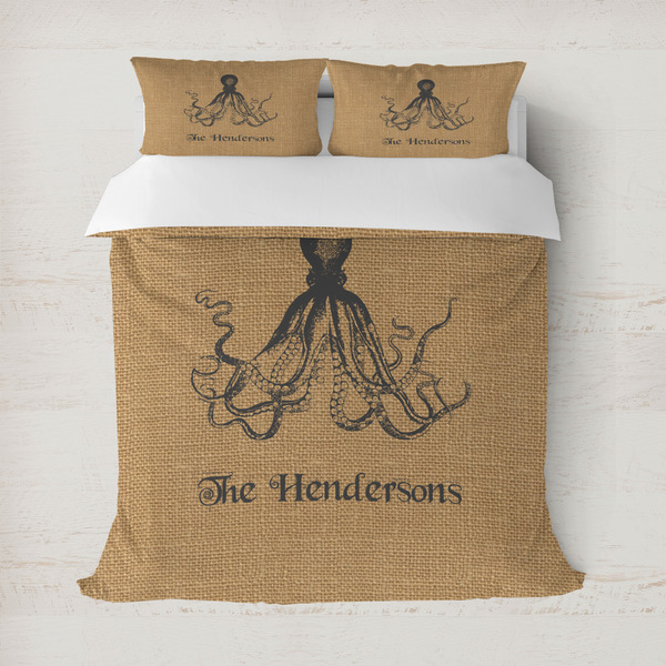 Custom Octopus & Burlap Print Duvet Cover Set - Full / Queen (Personalized)