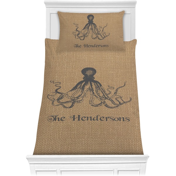 Custom Octopus & Burlap Print Comforter Set - Twin (Personalized)