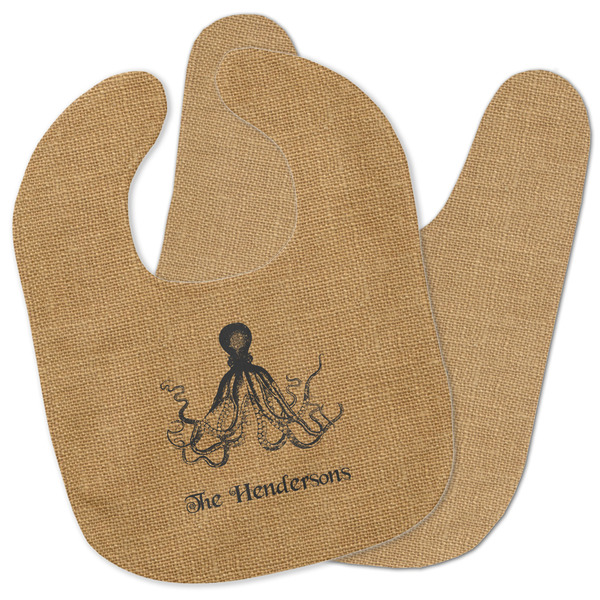 Custom Octopus & Burlap Print Baby Bib w/ Name or Text