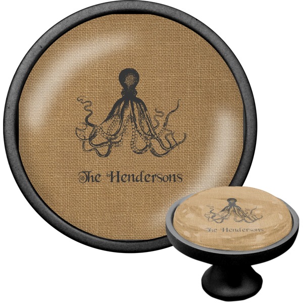 Custom Octopus & Burlap Print Cabinet Knob (Black) (Personalized)