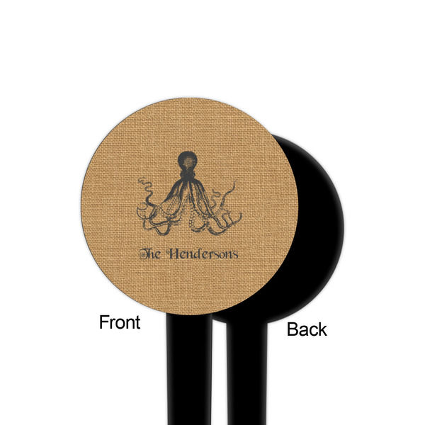 Octopus & Burlap Print Black Plastic 4" Food Pick - Round - Single Sided - Front & Back
