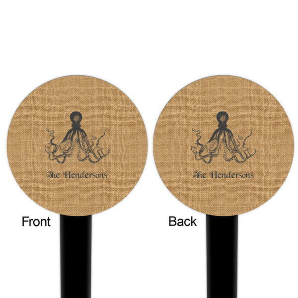 Octopus & Burlap Print Black Plastic 6" Food Pick - Round - Double Sided - Front & Back