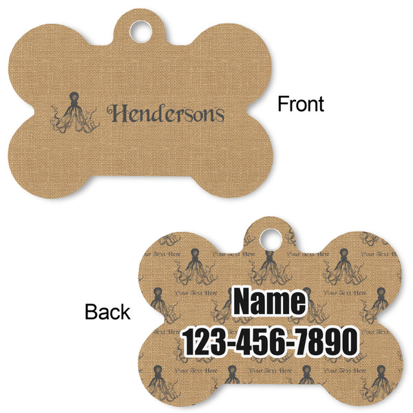 Octopus & Burlap Print Bone Shaped Dog ID Tag - Large - Approval