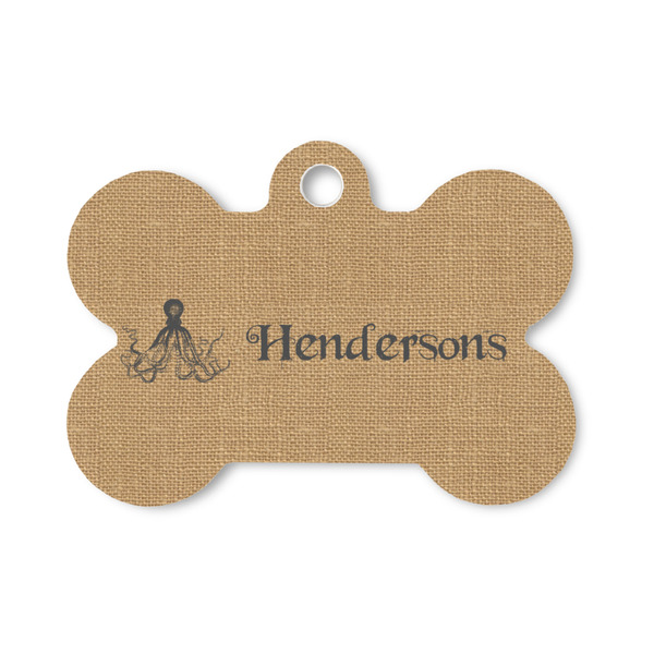 Custom Octopus & Burlap Print Bone Shaped Dog ID Tag - Small (Personalized)