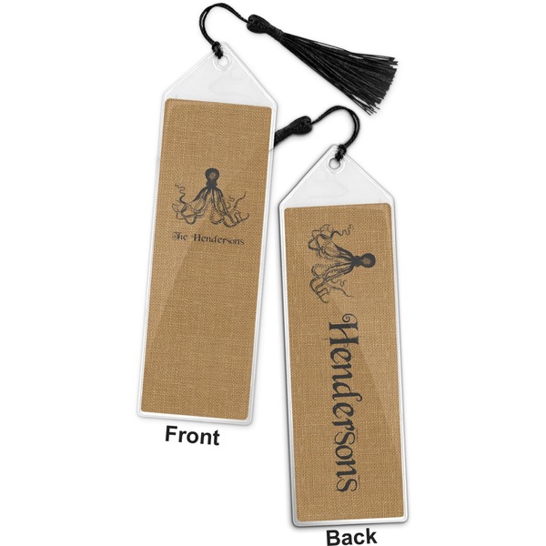 Octopus & Burlap Print Bookmark with tassel - Front and Back