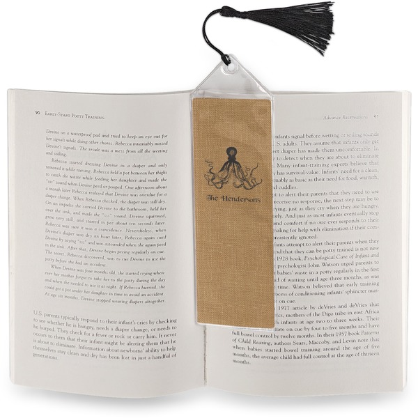 Octopus & Burlap Print Bookmark with tassel - In book