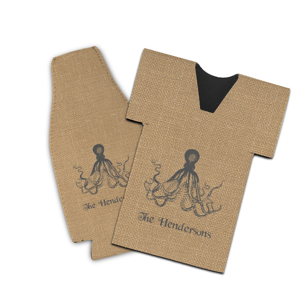 Custom Octopus & Burlap Print Bottle Cooler (Personalized)