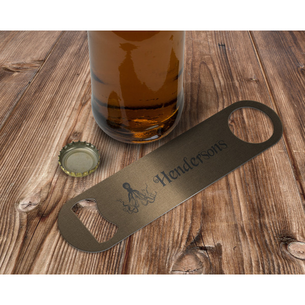 Octopus & Burlap Print Bottle Opener - In Use
