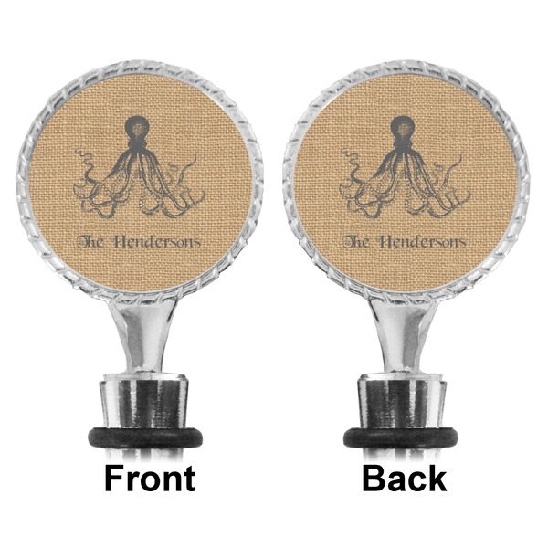 Octopus & Burlap Print Bottle Stopper - Front and Back