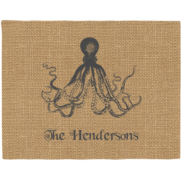 Custom Octopus & Burlap Print Woven Fabric Placemat - Twill w/ Name or Text