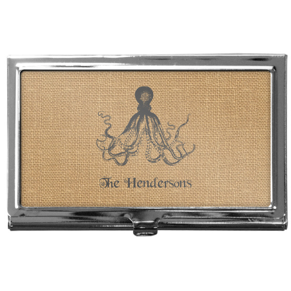 Custom Octopus & Burlap Print Business Card Case
