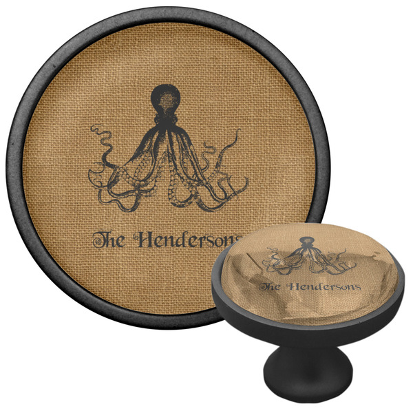 Octopus & Burlap Print Cabinet Knob - Black - Multi Angle