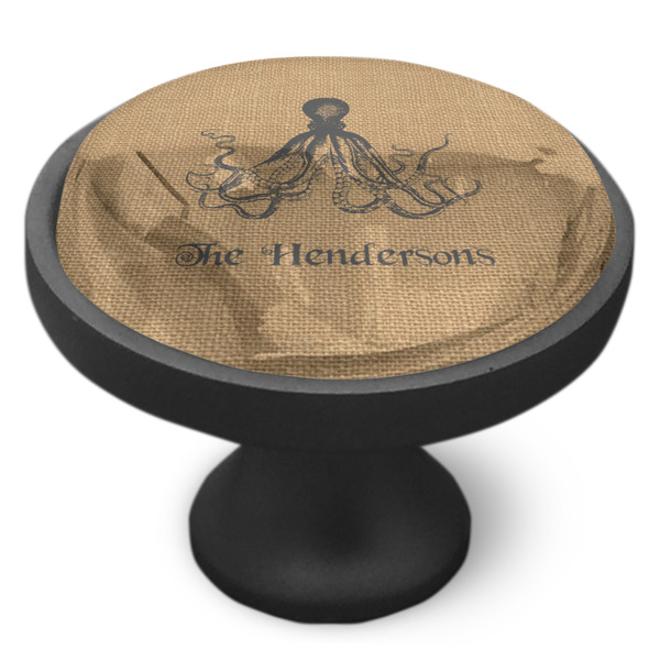 Octopus & Burlap Print Cabinet Knob - Black - Side