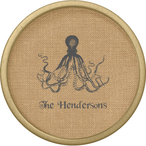 Octopus & Burlap Print Cabinet Knob - Gold - Front