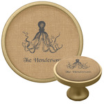 Octopus & Burlap Print Cabinet Knob - Gold (Personalized)